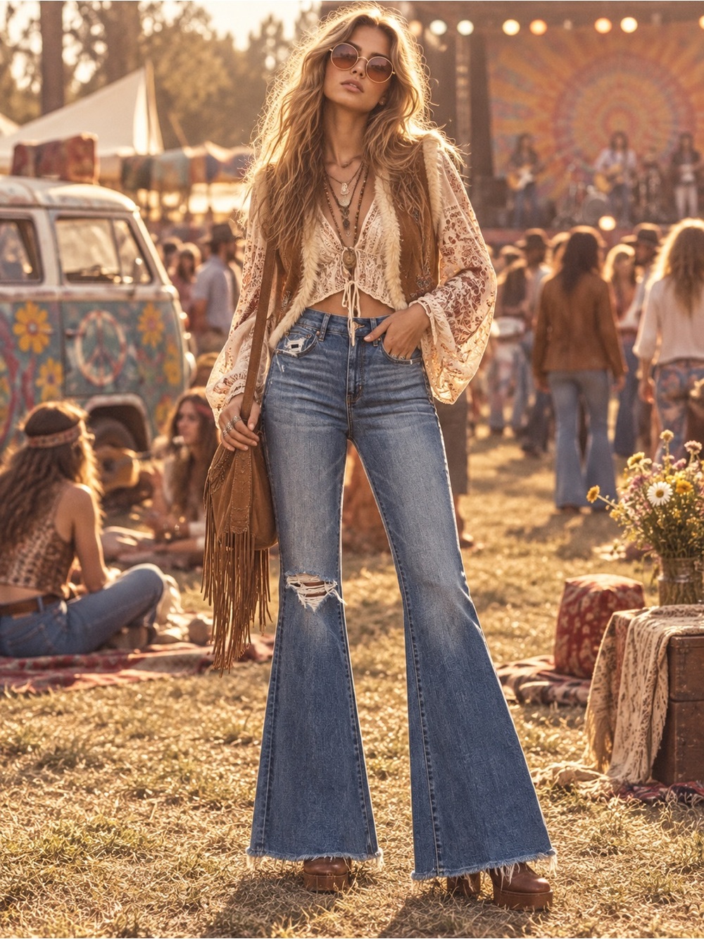American Eagle Super High-Rise Flare Distressed Jeans Size 8 Regular